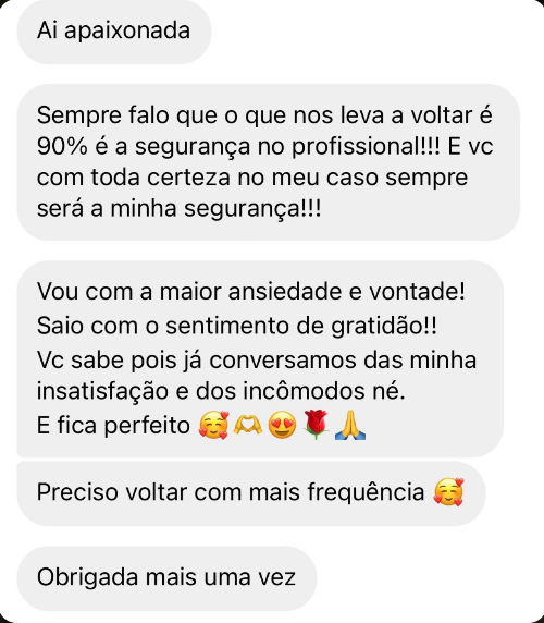 Print de mensagem de paciente sobre confiança na profissional