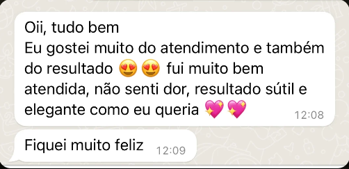 Print de mensagem de paciente sobre resultado sutil e elegante
